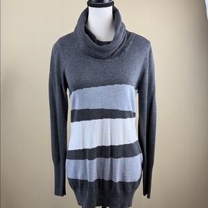 Reitmans Sweater Striped Cowl Neck Turtleneck Gray Off White Women's Size M